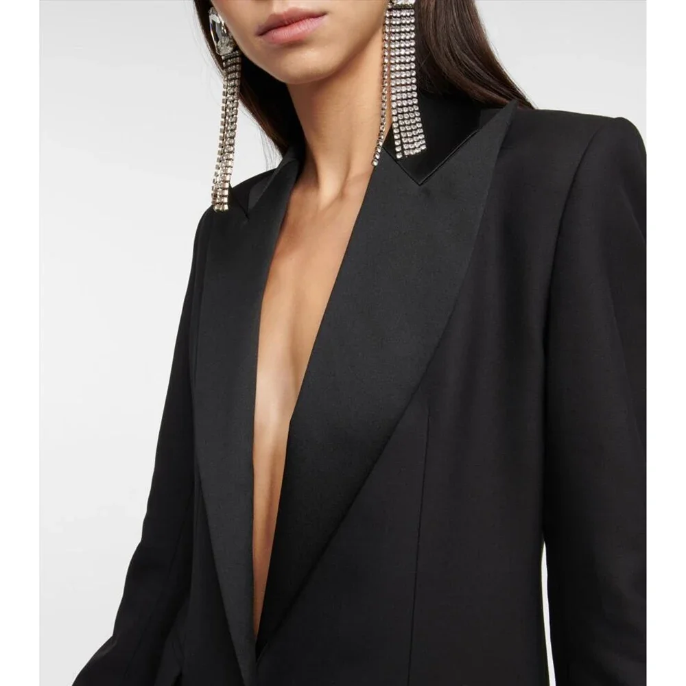 Blazer da donna nero elegante di lusso di fascia alta che allunga il bavero con fibbia singola abito formale da ballo su misura