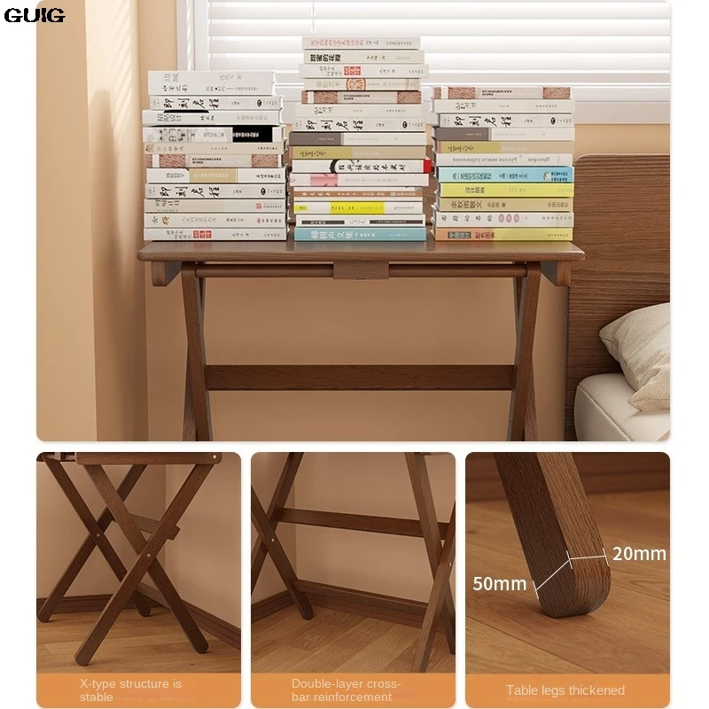 GUIG Foldable Small Desk Bedside Computer Desk Simple Household Small Solid Wood Dining Table Bedroom Folding Desk Hot New