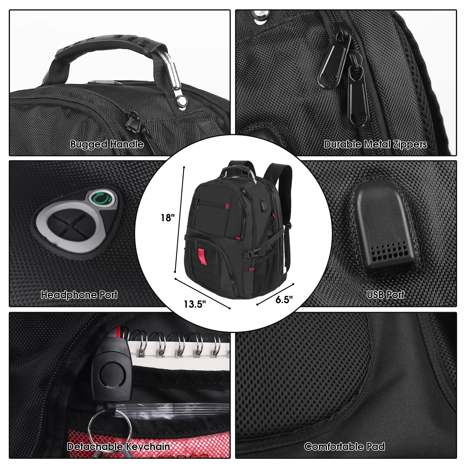 Mochila de ocio para hombre, resistente al agua, alta capacidad, interfaz de carga USB, para portátil de 17 pulgadas, adecuada para el trabajo o los viajes