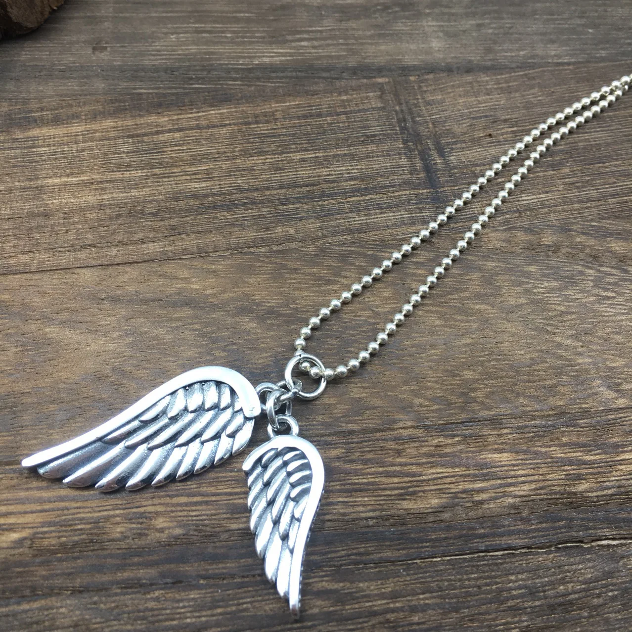 Retro punk wings feather trendy s925 sterling silver angel wings pendant clothes necklace accessories men