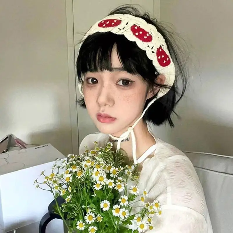 

Women Crochet Mushroom Pattern Hairband Breathable Bandanas Headband Elasticity 49MB