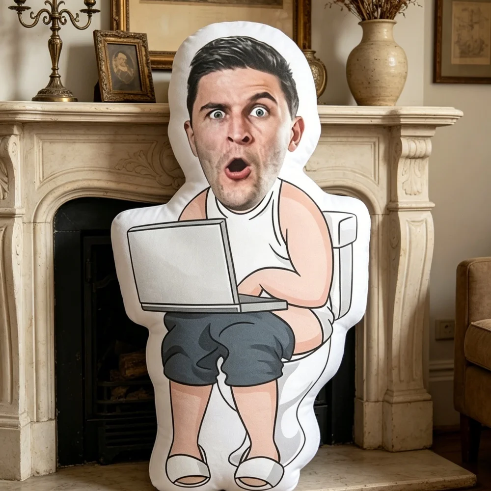 Customized Face Photo Pillow, Funny Men's Shaped Cushion for Using a Laptop on the Toilet, Personalized Real Face Pillow, Unique Prank Gift for Friends