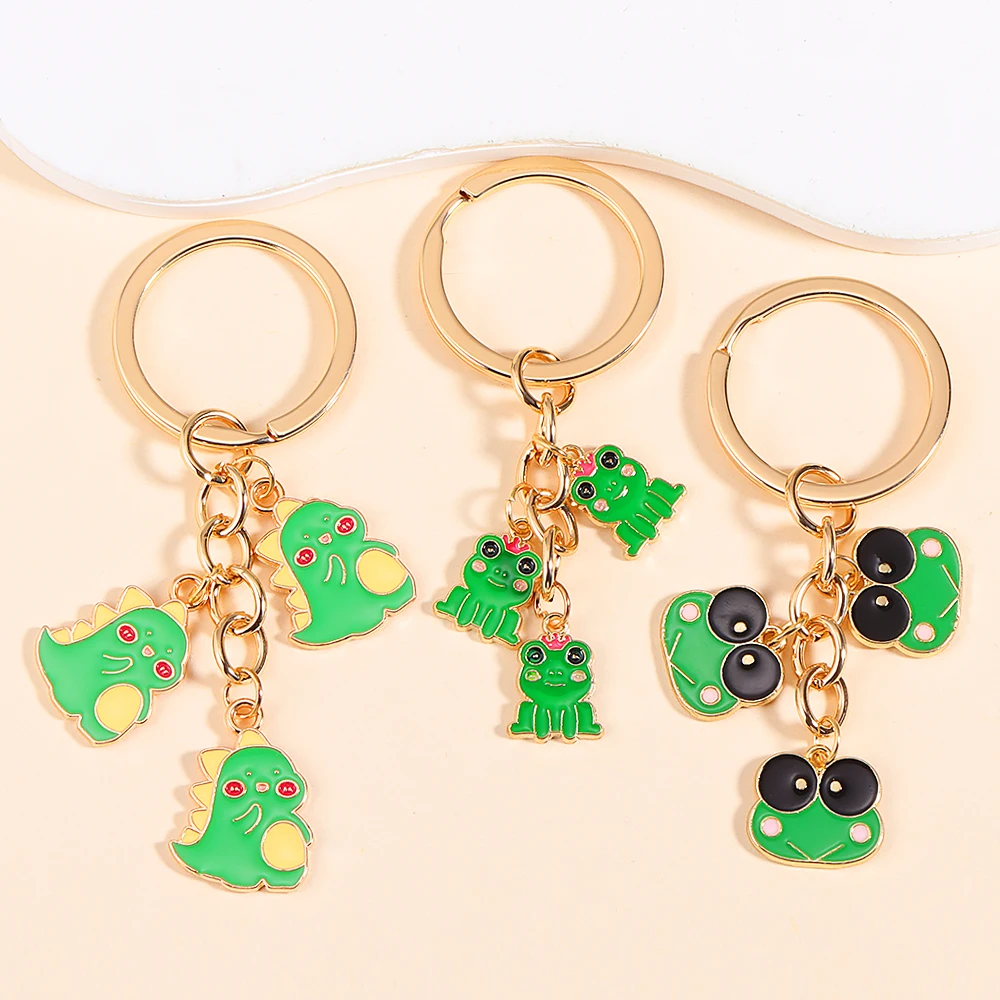 Lovely Alloy Enamel Frog Dinosaur Keychain Cute Frog Keyring For Bags Car Key Decor Women Men Party Holiday DIY Craft Gifts