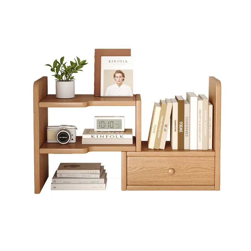 

Solid wood desktop corner rack office desk bookshelf workstation countertop multi-layer small telescopic storage rack
