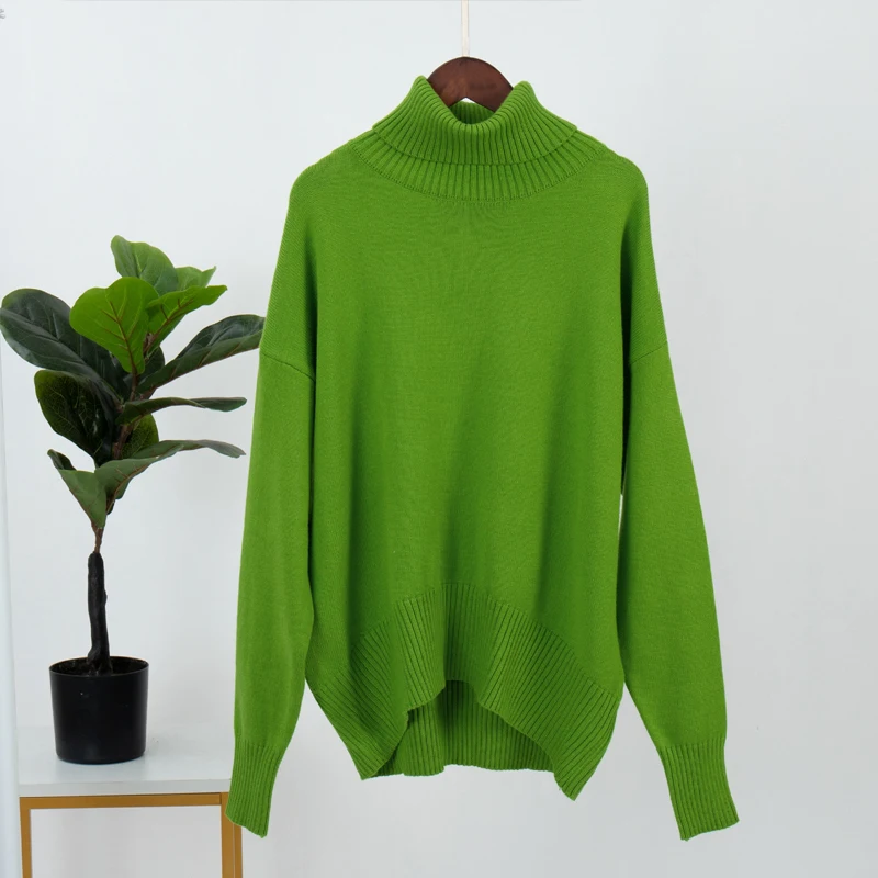 FADDISH 2024 Autumn Winter Women Fashion Loose Warm Turtleneck Knitted Sweater Female Solid Color Casual Long Sleeve Pullover