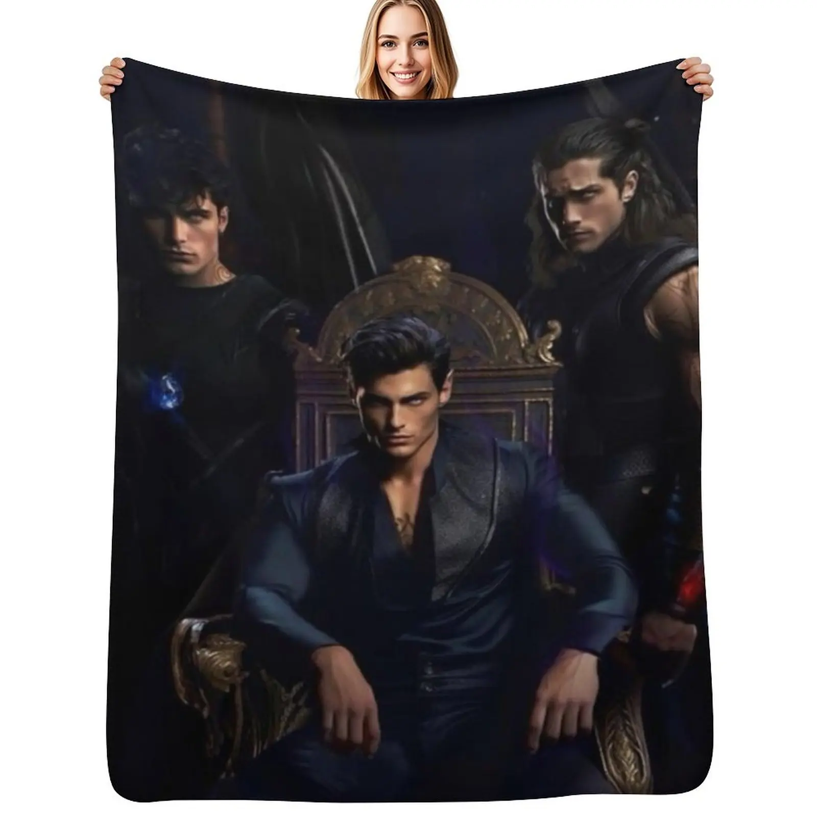 

ACOTAR - Rhysand, Cassian, & Azriel Art Throw Blanket Warm Plush Fuzzy Blanket for Living Room