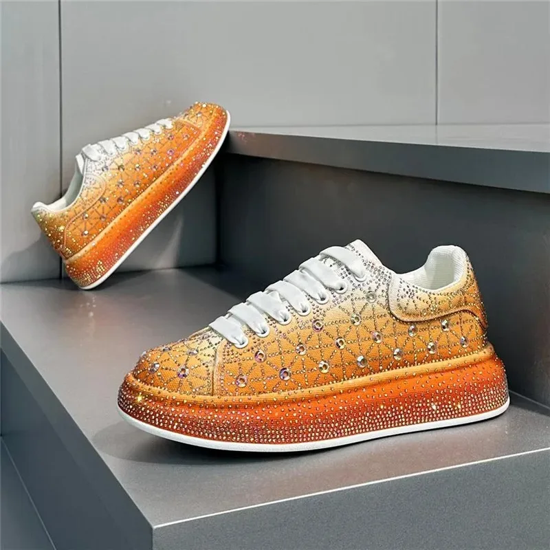 Rhinestone Spikes Flat Men Shoes Fashion Embroidery Sneakers Dress Shoes Man Smoking Slipper Casual Diamond Shoe for Men