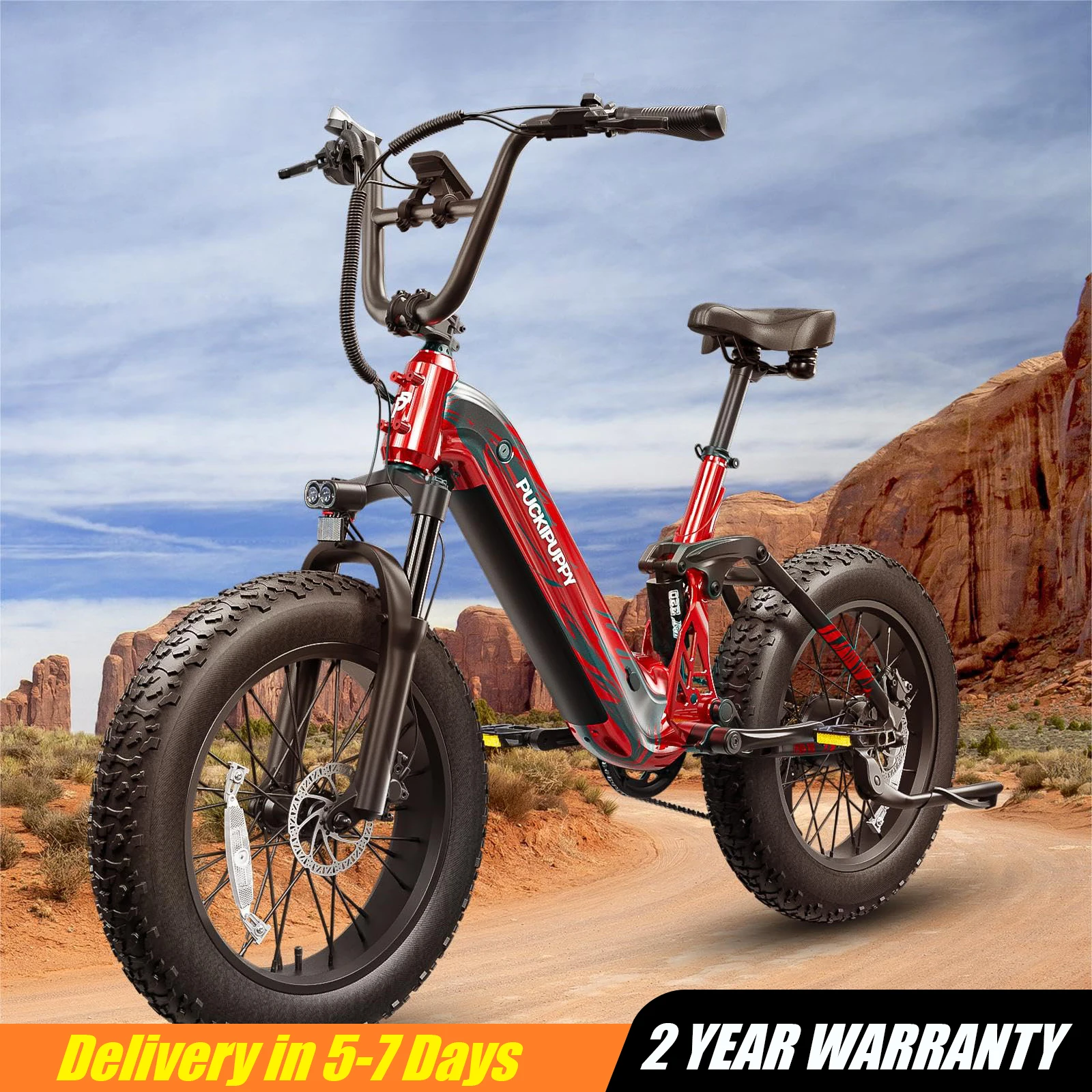 PUCKIPUPPY دراجة كهربائية جبلية Ebike 20 ''الدهون الإطارات 7 سرعة للبالغين 960 واط 48 فولت 20 أمبير بطارية تعليق كامل دراجة كهربائية