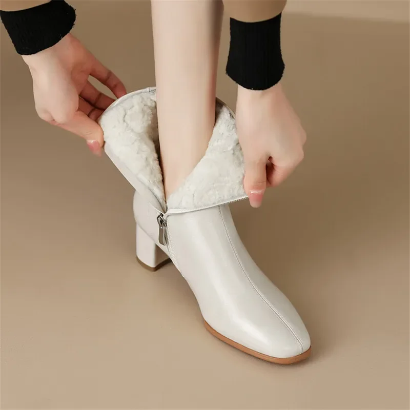 2023 New Autumn Split Leather Women Boots Square Toe Boots for Women Winter Boots Women Concise Knight Boots Black Short Boots