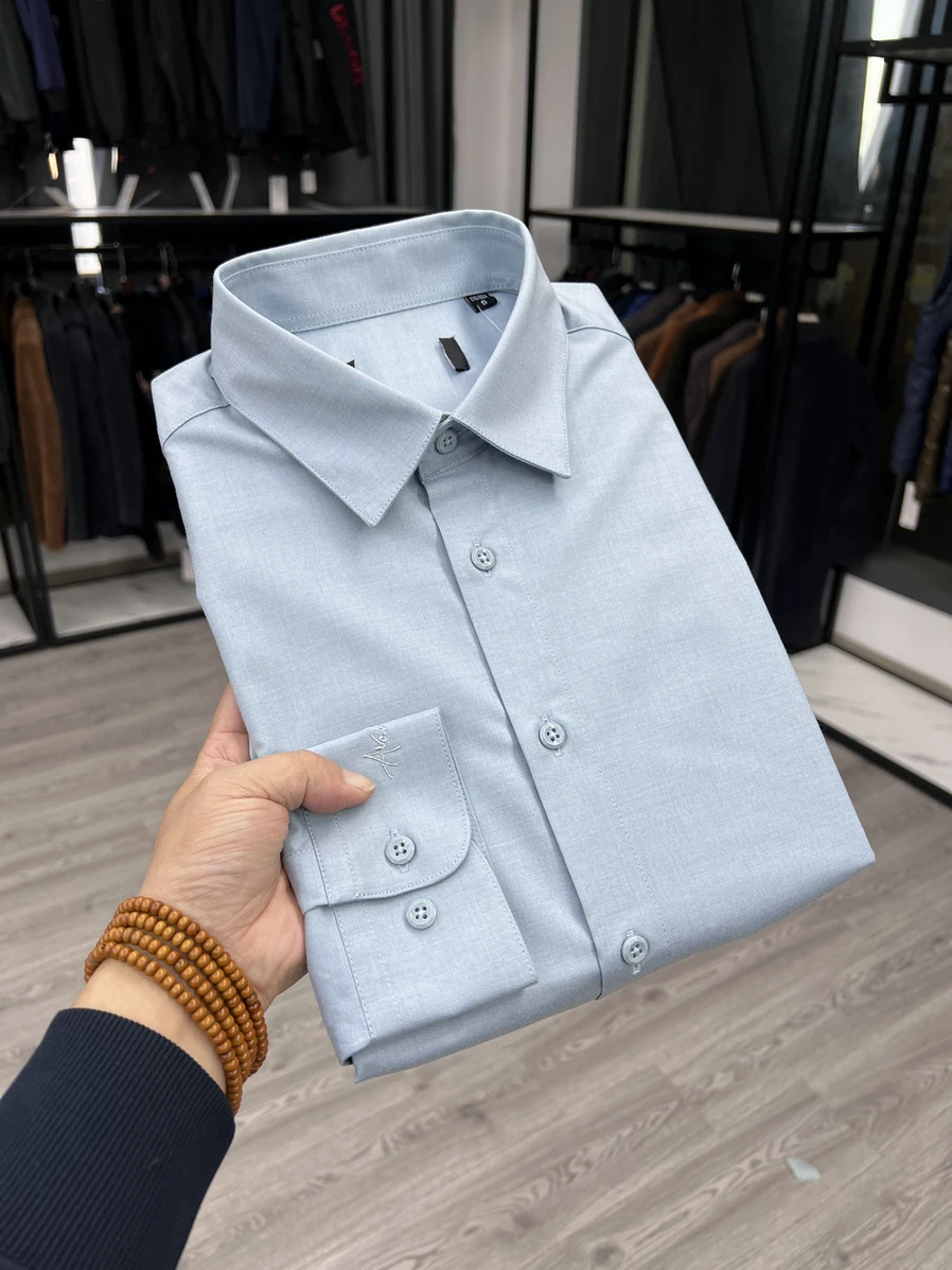 

Мужская приталенная рубашка с длинным рукавом, вышивкой, дышащая, тонкая, повседневная, из смесового хлопка, комфортная, приятная для кожи, новинка весенней коллекции.