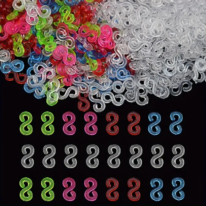 900 pcs S-Shaped Rubber Clips, Random Color Assortment, suitable for DIY Weaving Projects, S-Shaped Versatile Shape