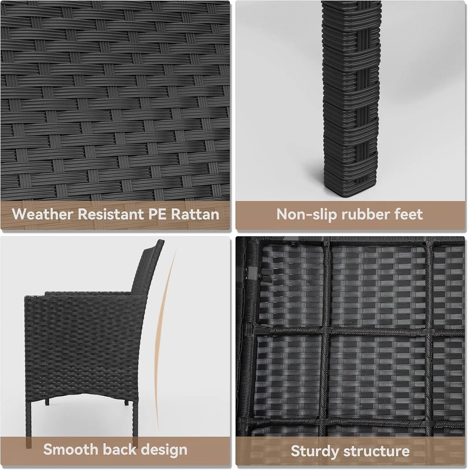 ชุดโต๊ะนั่งหวายสังเคราะห์กลางแจ้ง 4 ชิ้น พร้อมโต๊ะกาแฟและเก้าอี้โยก สำหรับลานเฉลียง ระเบียง และสวนหลังบ้าน สีทราย