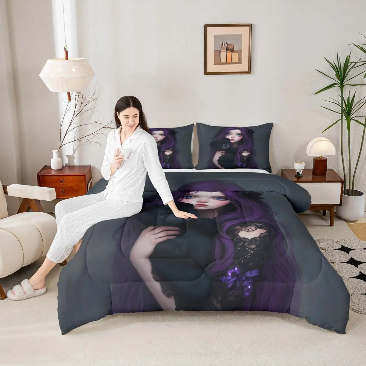 Erosebridal 2/3pcs Anime Characters Comforter Set for Teens Adults, - Kawaii Cute Character Image Bed Set, Japanese Style Bed