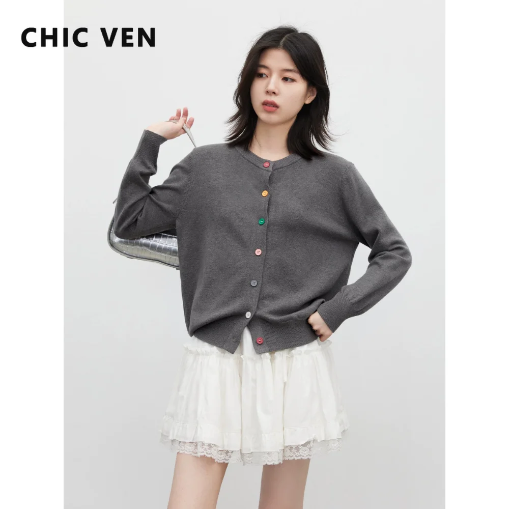 CHIC VEN New Women's Cardigan Single-breasted Solid Color Button Design Knitted Sweaters O Neck Pullover Spring Autumn 2026