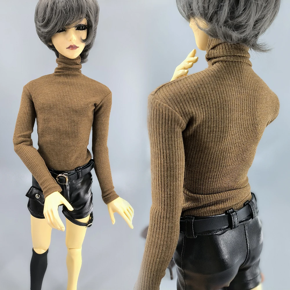 D09-P311 children handmade toy 1/4 1/3 uncle BJD Doll clothes dark brown High neck elastic knitted sweater 1pcs