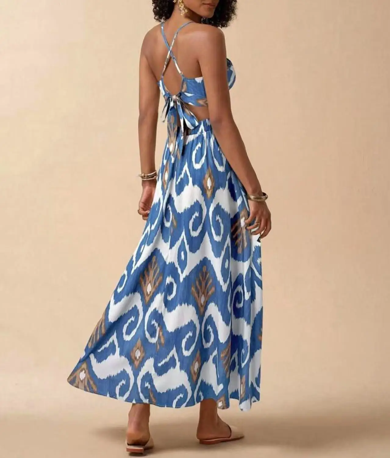 Set Atasan Tanpa Lengan Suspender Gaya Liburan Cetak Musim Panas dan Rok Celah untuk Wanita Set Bikini Elegan Pakaian Mandi Gadis Pedas