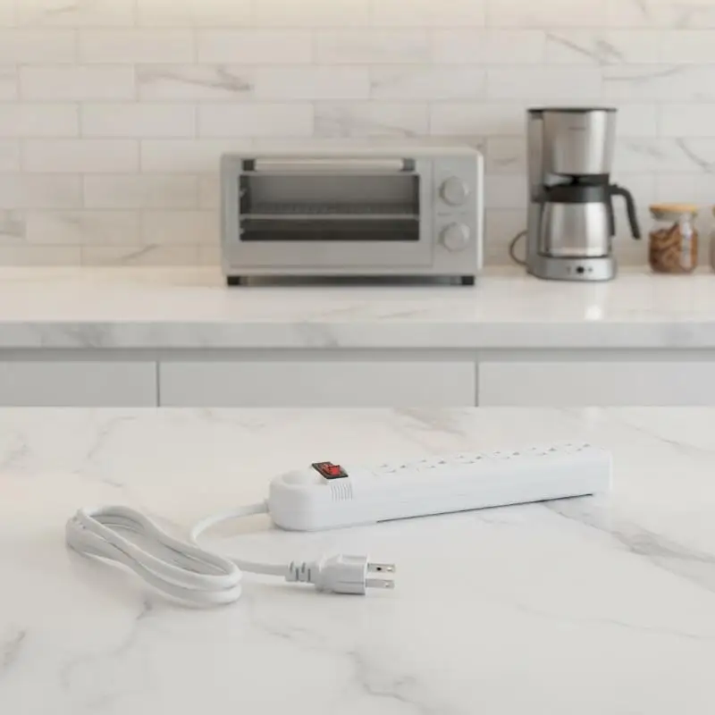 Surge Protected US Power Strip 6 Outlets 2M Extension Cord with On/Off Switch for Indoor Use