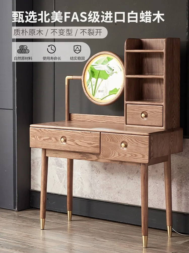 Japanese-style all-solid wood dresser Nordic bedroom ash wood with drawers Modern simple mirror Small apartment makeup table