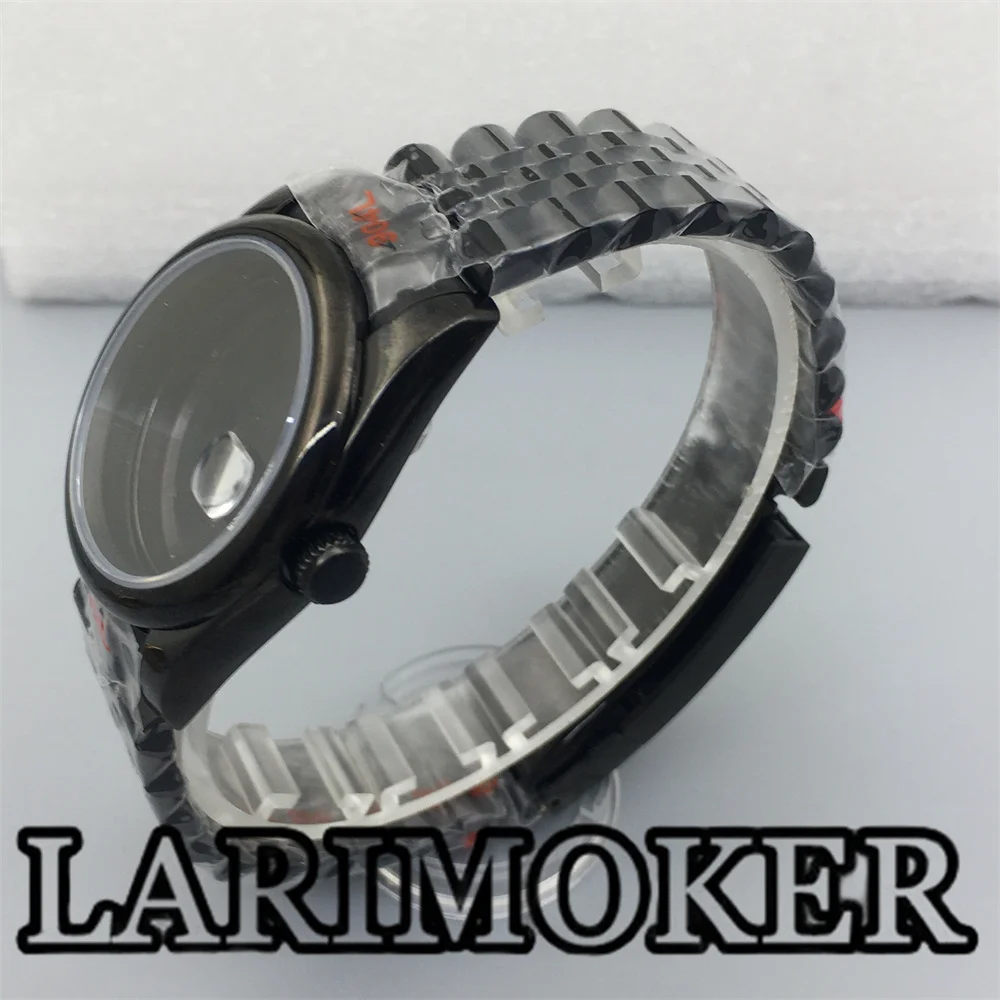 LARIMOKER-Caixa de vidro redonda Sapphire Bezel, aço inoxidável Bracele para NH35 NH36 ETA2824 PT5000 movimento automático, 36mm 39mm