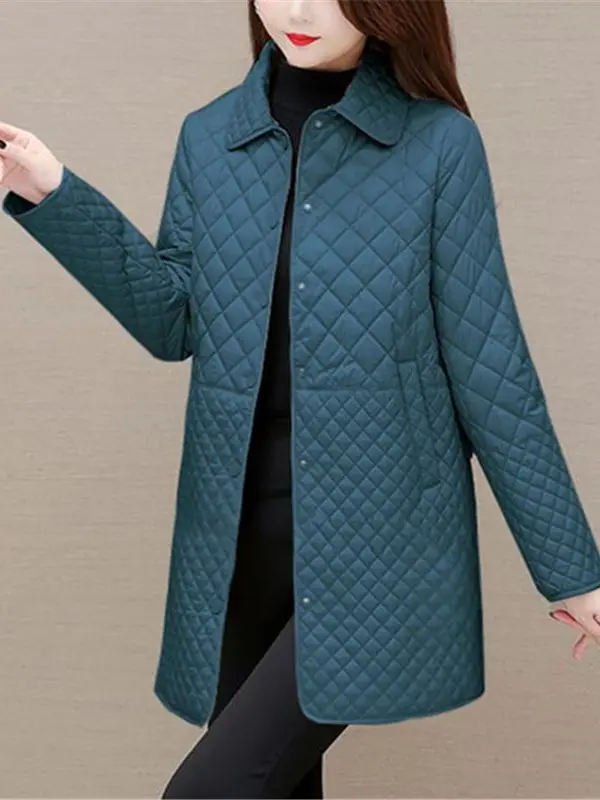 Lightweight Cotton Jacket Women's Casual Thin Quilted Diamond Pattern Coat Fall New Style Comfortable Loose Fit Zipper Closure