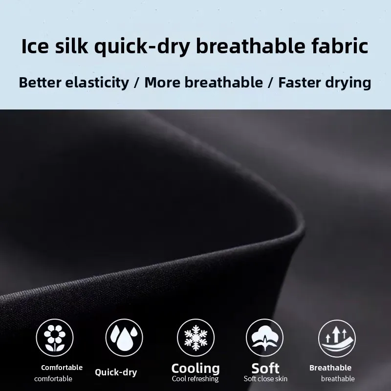 Men's Summer Ice Silk Qui Dry Sports Casual Pants Workwear Durable Trousers Youthful Elastic Long Trousers with Cuffs