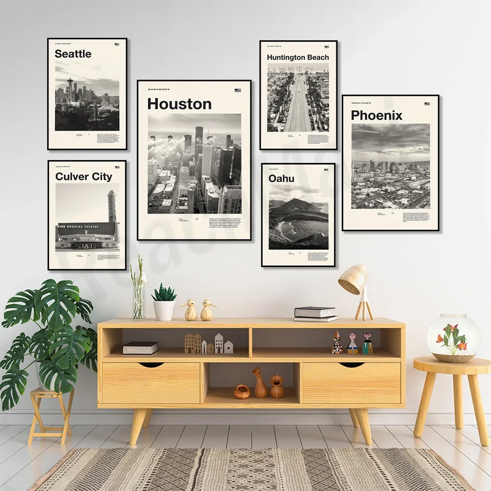 Houston, Lake Tahoe, Big Sur, Hawaii, Oahu, Maui, Seattle, Culver City, Huntington Beach, Chicago, Laguna Beach travel posters