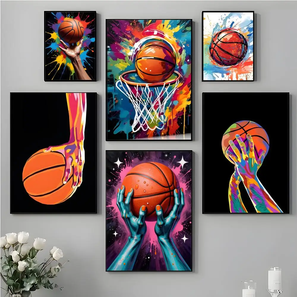 Sports Concept Colorful Basketball Poster Top-Quality For Household Room Bar Cafe Wall Art Decor  Gift Item