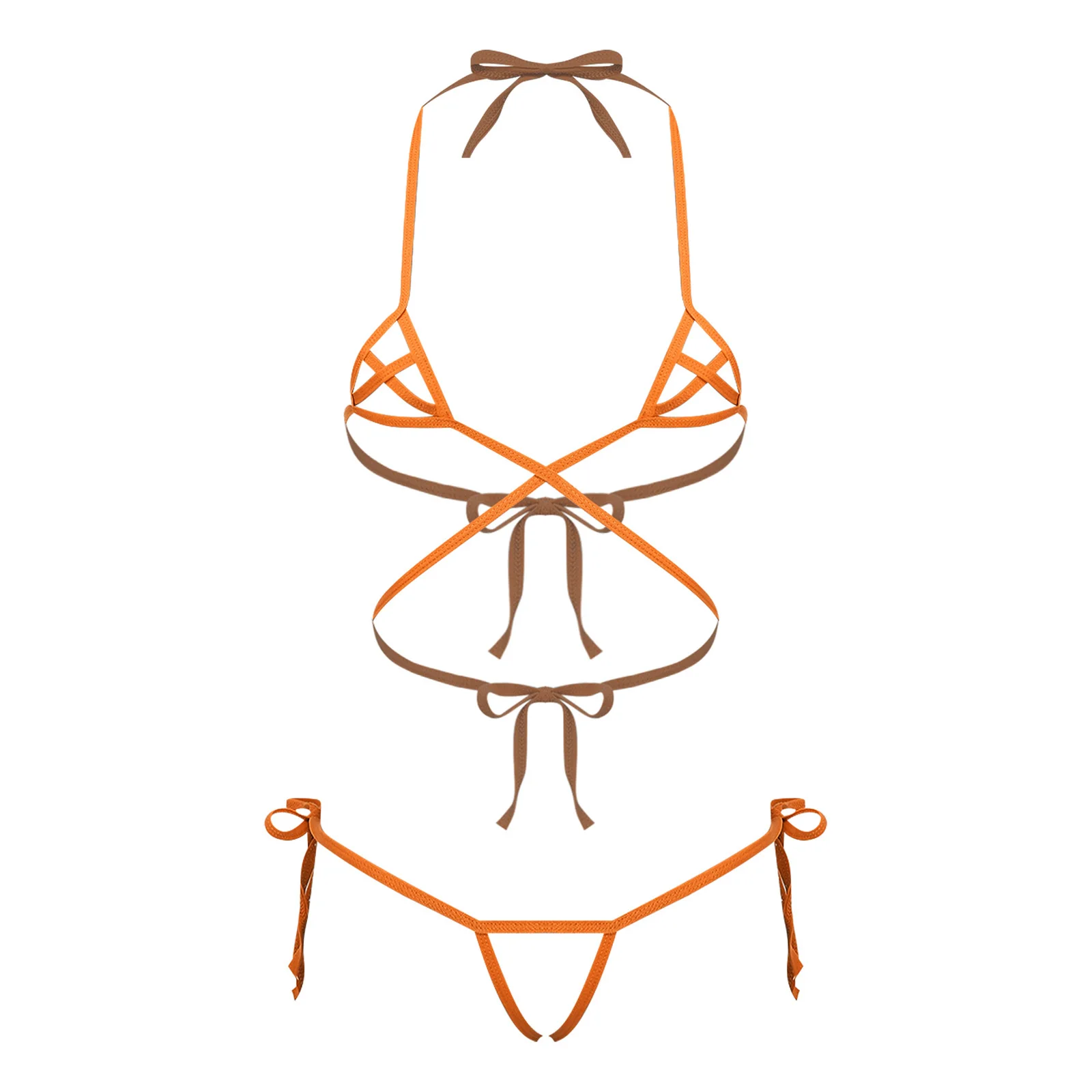 

Women Sexy Lingerie Set Micro Bikini Bathing Suit Cutout Cup Bra with Crotchless Thong Exotic Dancer Outfit Nightwear Swimwear