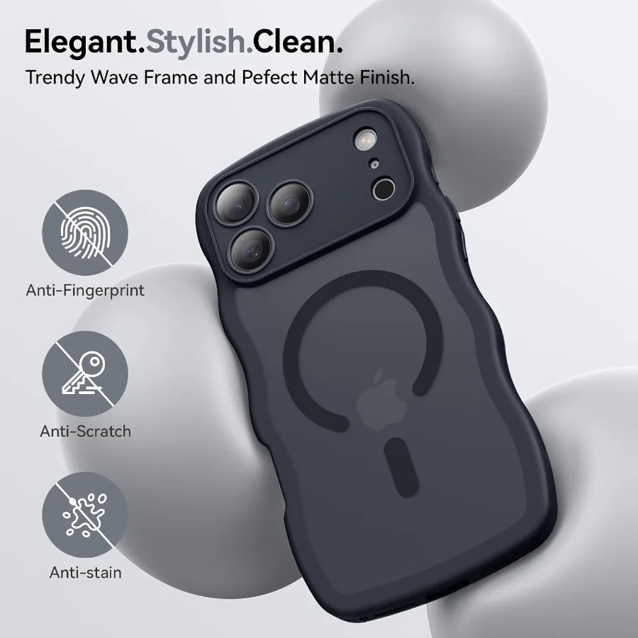 حافظة هاتف لطيفة بإطار مموج غير لامع لهاتف iPhone 17 Pro 6.3 مع حماية كاملة للكاميرا وتوافق MagSafe تتضمن شاشة Pr