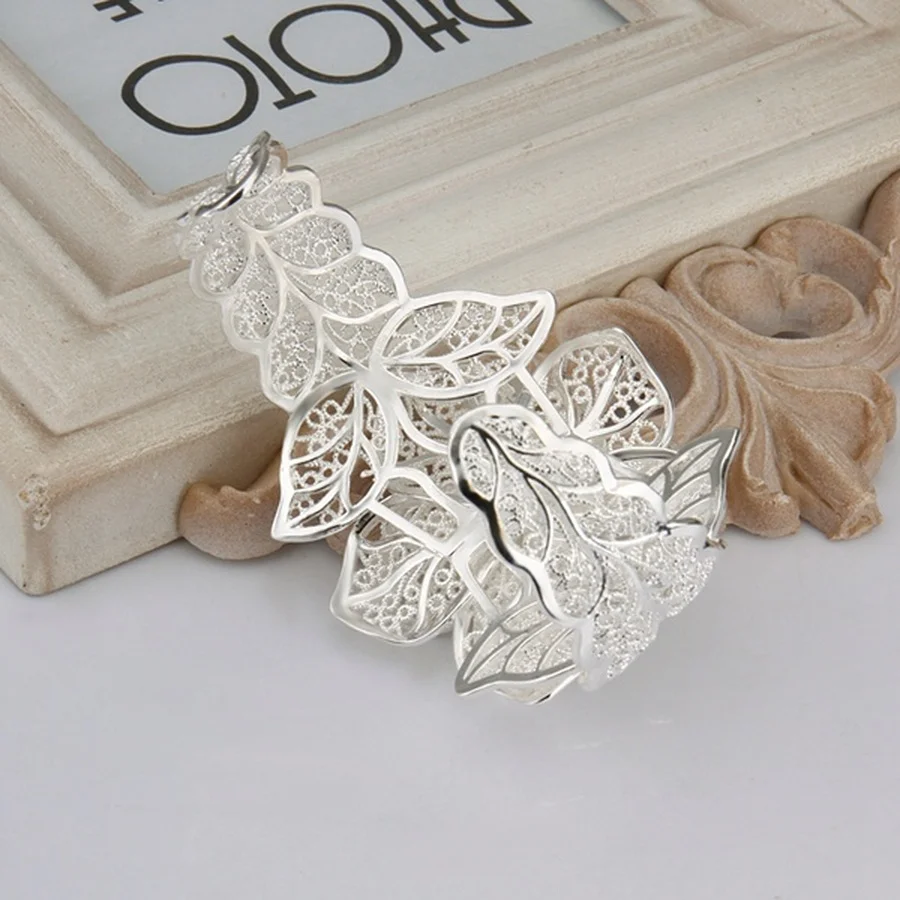 925 Sterling Silver jewelry bangle Hot engagement  exquisite retro charm hollow big women lady flowers openings bracelet