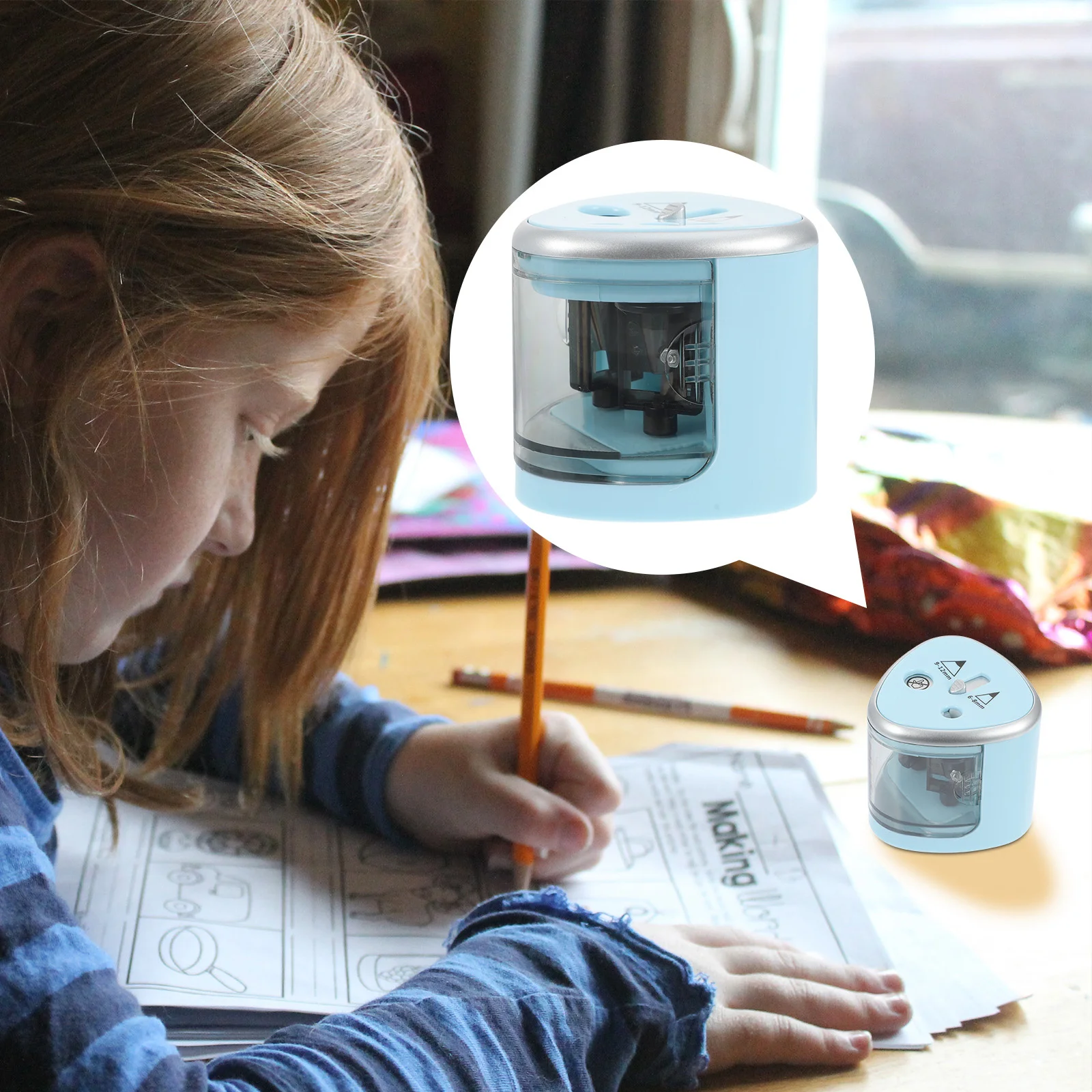 Electric Pencil Sharpener Automatic Dual Hole 6-12Mm Heavy Duty Operated For Art School Office Pencil