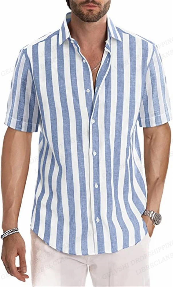 Homens e mulheres listrados 3D impresso camisa havaiana, blusas vocacional masculina, camisa de lapela, Cuba Vestuário, gráfico