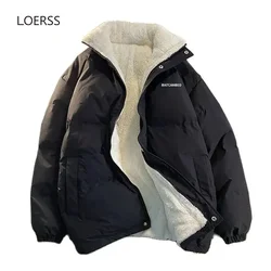 LOERSS Jacket Winter Men Thicken Warm Casual Parkas Solid Stand Collar Versatile Coat Loose Hooded 2023 New Mens Parkas Coat