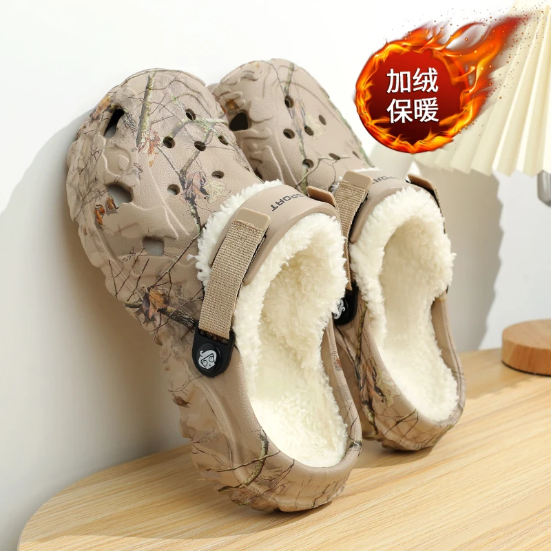 Winter Men Clogs Slippers Warm Furry Slippers Soft Home Cotton Shoe EVA Fluff Slides Casual Outdoor Comfortable Plush Fur Clogs