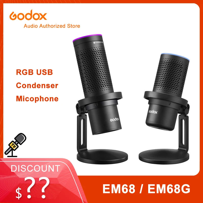 

Godox EM68 EM68G E-sports Micophone RGB USB Condenser Cardioid Micophone fantastic e-sports streaming companion One Tap to Mute