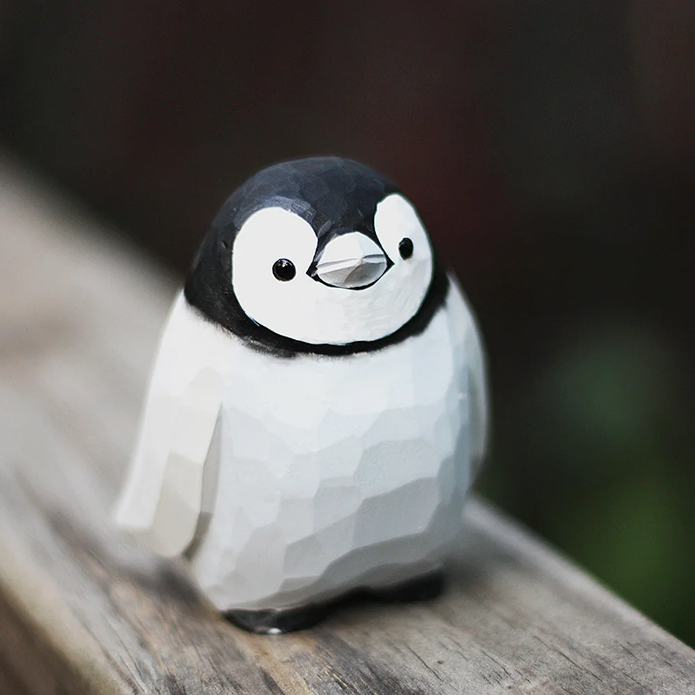 Nordic Style Pure Handmade Solid Wood Carving Fat Bird Emperor Penguin Baby Art Decoration Wooden Bird Statue Children Gifts