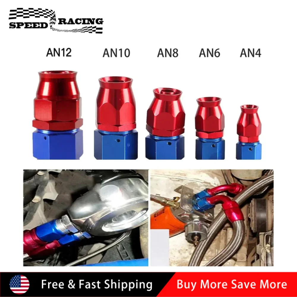 

1 шт., 4 шт., поворотный фитинг для масляного топливного шланга из ПТФЭ AN4 AN6 AN8 AN10 AN12, прямой 0 ° Комплект адаптера конца масляного шланга сине-красного цвета TF-1056A