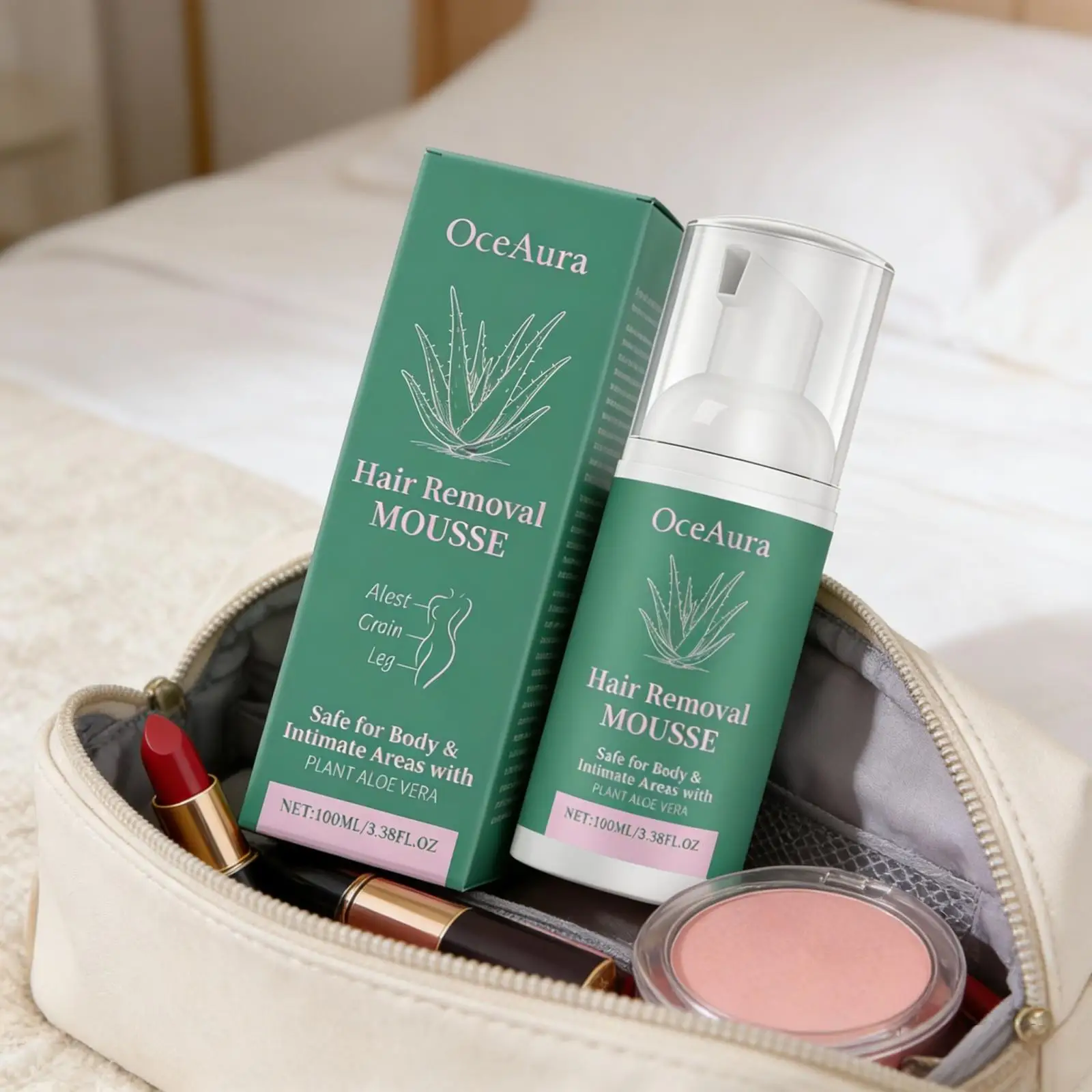 OceAura Hair Removal Mousse Spray Smooth Skin Care Deep Hydration Aloe Vera Mint Intimate Area Hair Removal Cream Spray 100ml