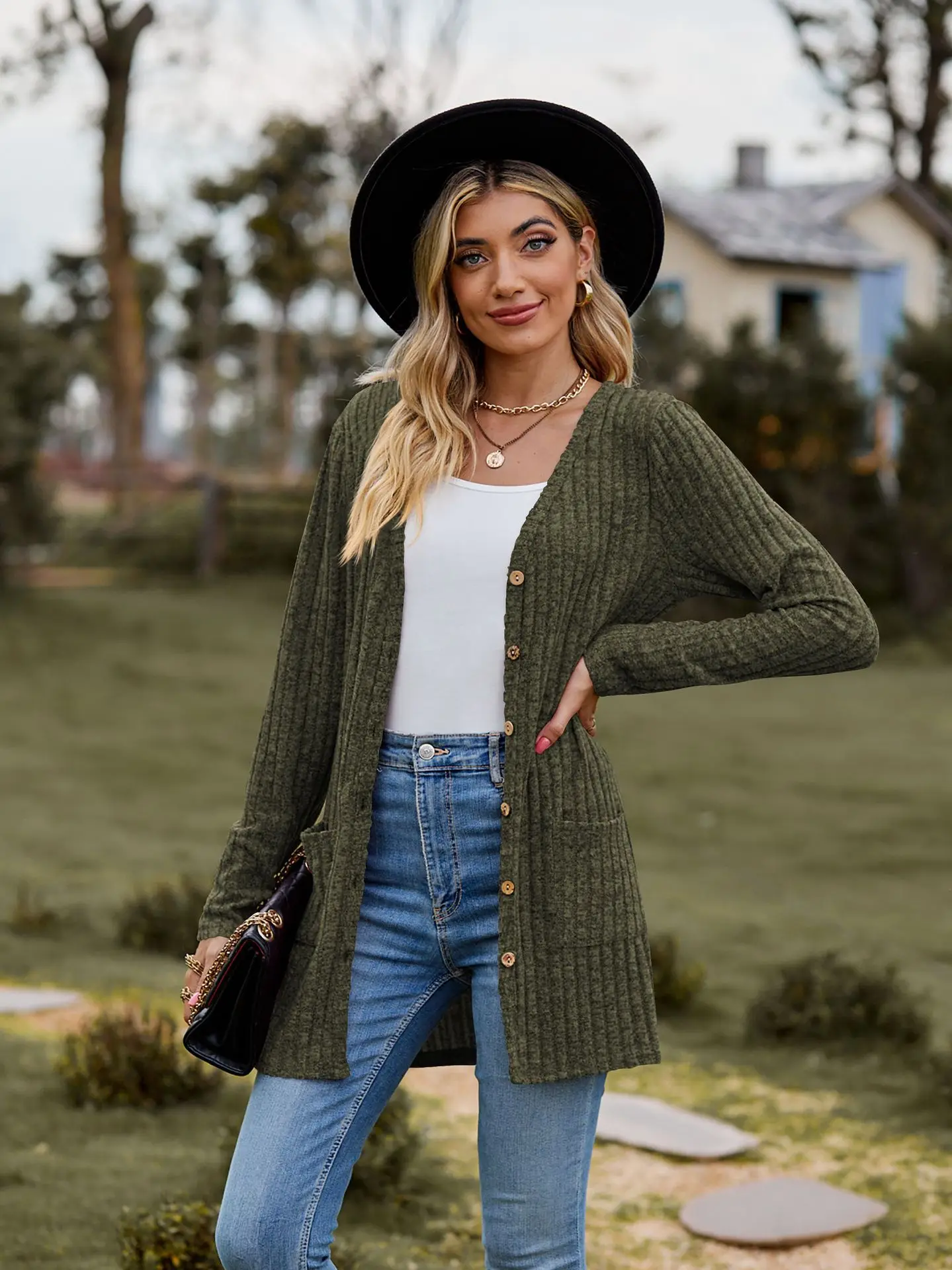 2023 Autumn New Women\'s Fashion Elegant Casual Versatile Comfortable Brushed Pit Stripe Solid Long Sleeve Women\'s Cardigan Top