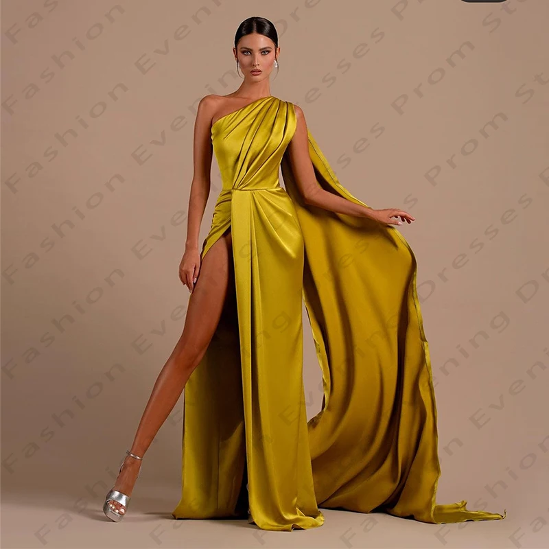 Gorgeous Satin Formal Evening Dresses Exquisite Mermaid Backless Sexy Off Shoulder High Slit Prom Gowns For Women Custom Made