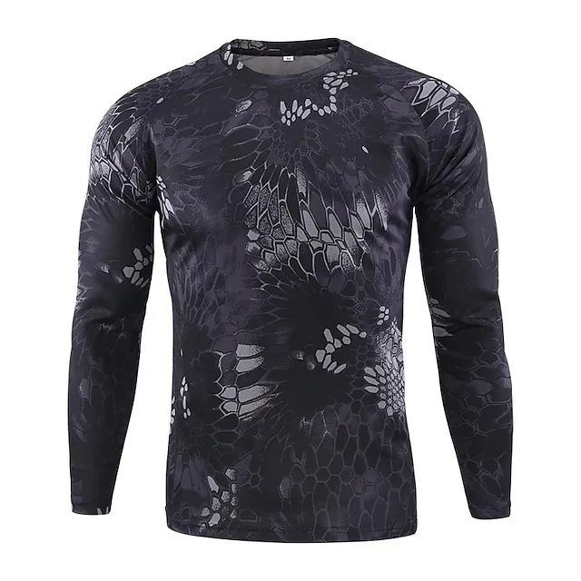 Camiseta de manga larga para hombre, camisa con estampado 3D de camuflaje para deportes al aire libre, Fitness, cuello redondo, ropa para correr