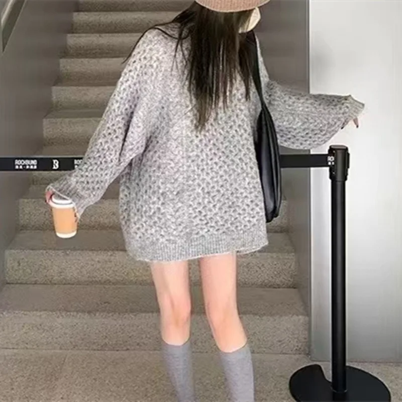 가을 겨울 레트로 헤비 인더스트리 트위스트 스웨터 여성 2025 신상 미디 기장 캐주얼 루즈 풀오버 니트웨어