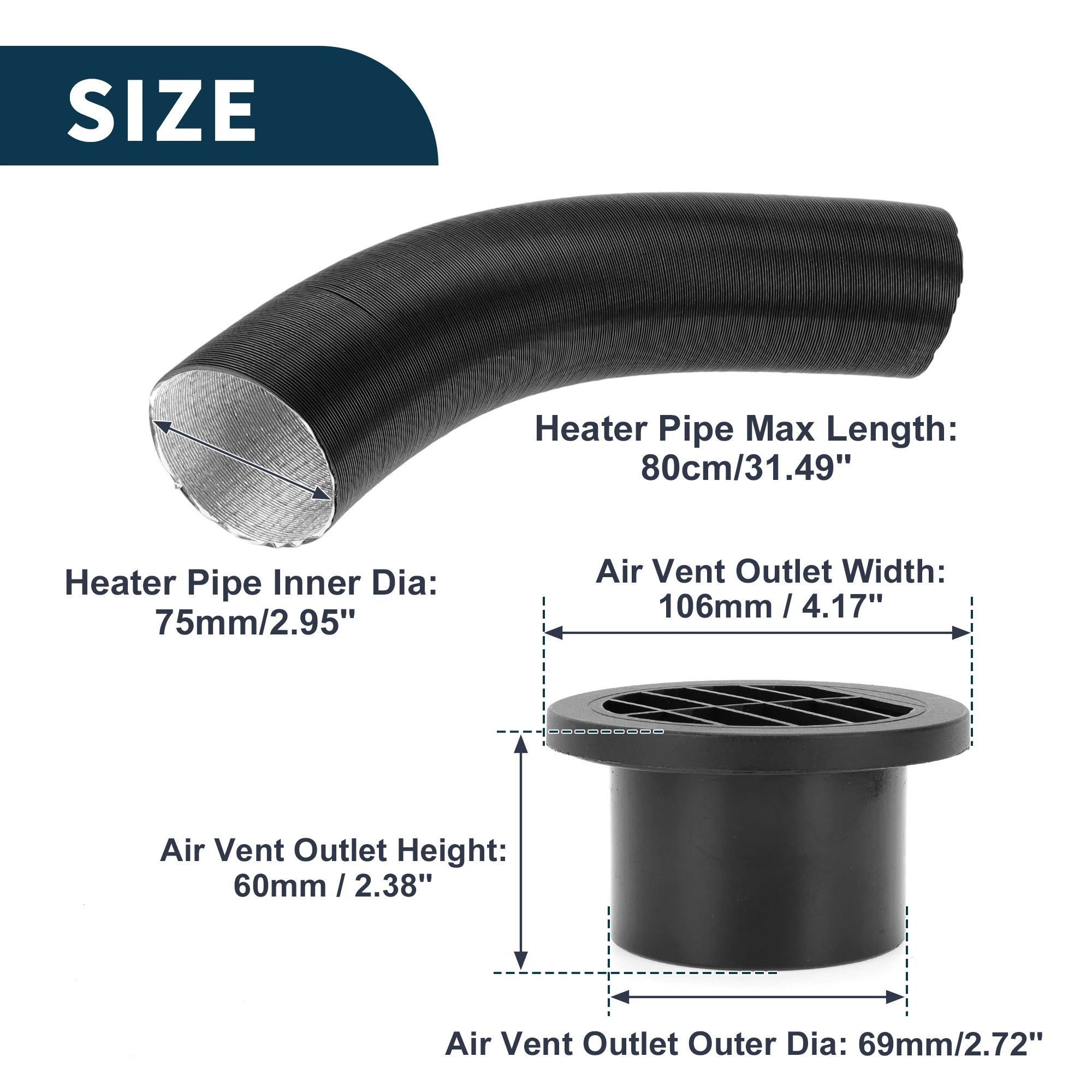 

UXCELL Car Truck RV Bus Van Car Heater Duct Kit Car Heater Duct Pipe Hose Set with Round Air Vent Outlet Cover 75mmID 80cm Max l
