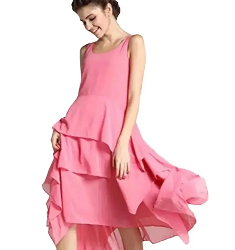 

Summer Elegant Irregular Ruffle Long Dress plus Size Candy Color Chiffon Cute Tank Brand Party dress Vestido De Festa