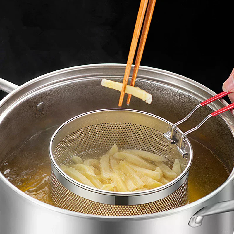 

Stainless Steel Fried Mesh Kitchen Fry Basket Cooking Basket Fry Pan Oil Pan Strainer Noodle Spoon Colander French Fries