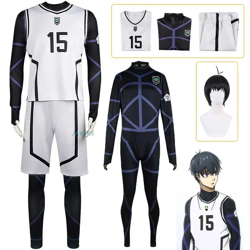 

Anime BLUELOCK Cosplay Costume Yoichi Isagi White Football Jersey Jumpsuit Bodysuit Uniform Team Sportwear Suit Halloween Cloth