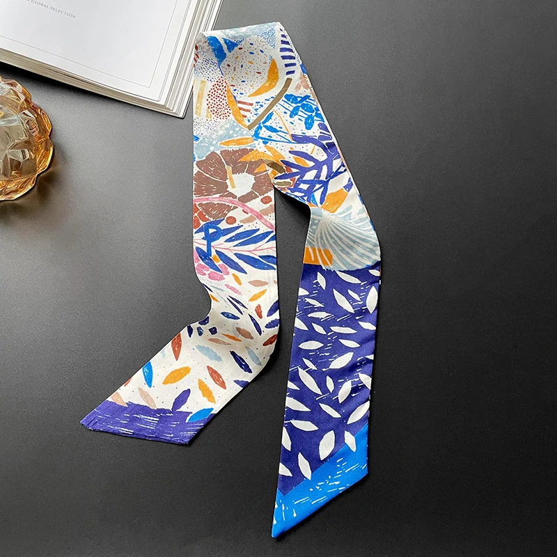Fashion Skinny Silk Scarf for Women Floral Hair Ribbons Headbands Bandana Female Bag Wrist Wrap Neckerchief Foulard Neck Ties