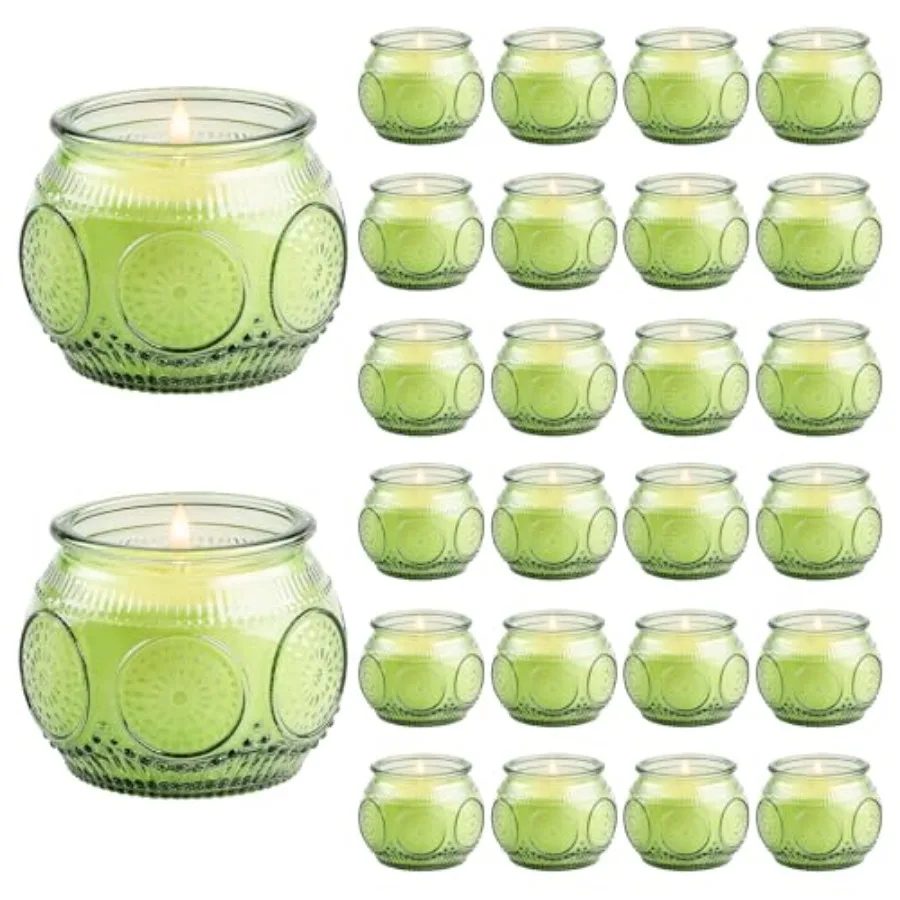 

24 Pack of 4 Oz Mini Soy Candles Eucalyptus Scented Candle Set in Vintage Green for Home Gifts Party Favors Spa and Relaxation