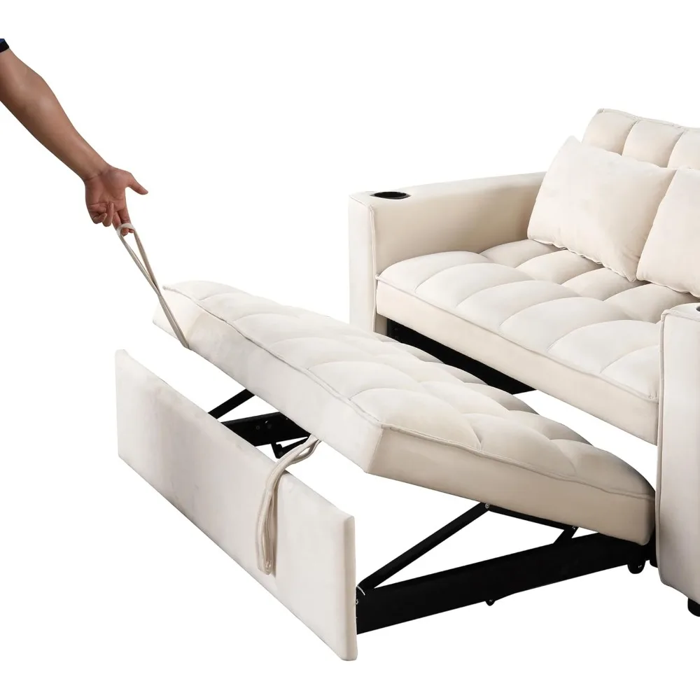 مقعد Loveseat مع سرير قابل للسحب مقاس 55.3 بوصة، وسرير أريكة مخملي قابل للتحويل مع حامل أكواب ومنفذ USB، ووسادتين، وBAC قابل للتعديل #6