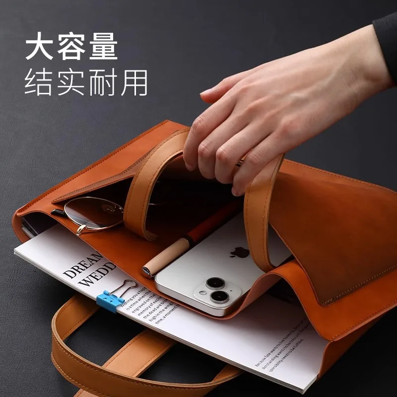 A4 file bag leather hand-held file bag folder waterproof business document bag storage large capacity